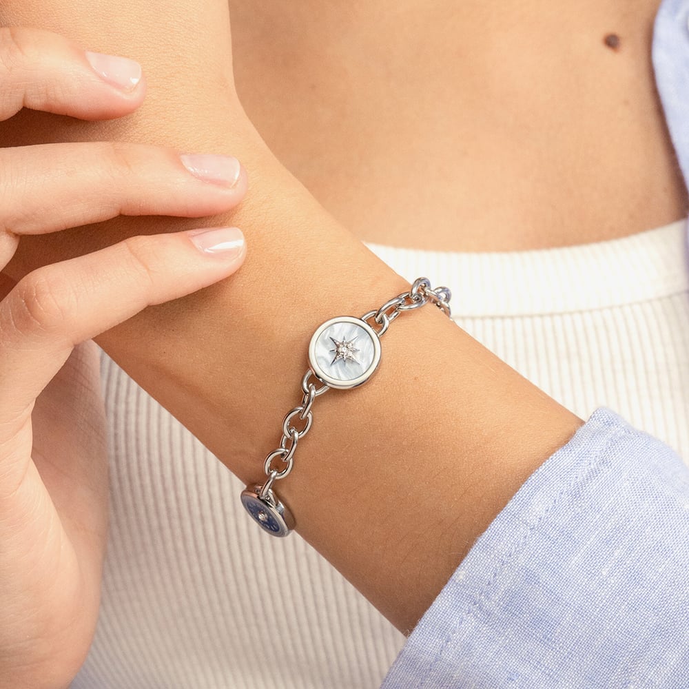 Olivia Burton Signature Silver Tone Crystal Bumble Bee & North Star Multi Charm Bracelet 24100333