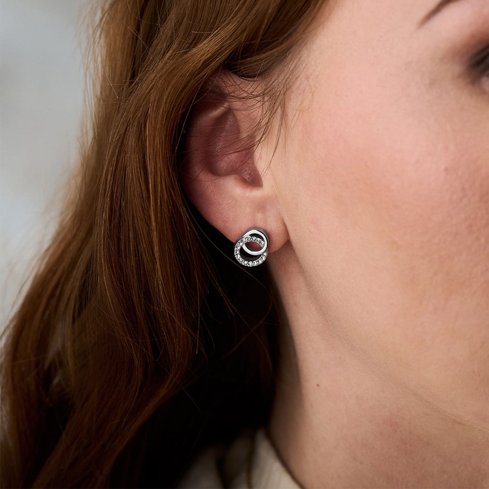Olivia Burton Classic Interlink Silver Drop Stud Earrings OBJCOE220