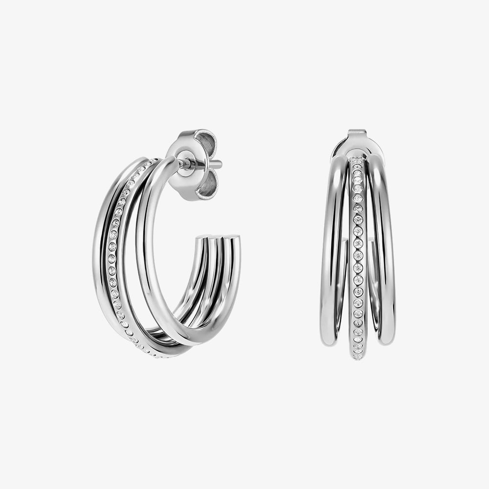 Olivia Burton Ever Stacked Silver Crystal Hoop Earrings 24100294