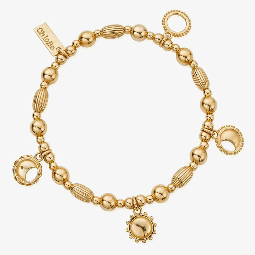 Product photograph of Chlobo Gold Plated Phases Of The Goddess Charm Bracelet Gbmul4m from The Jewel Hut