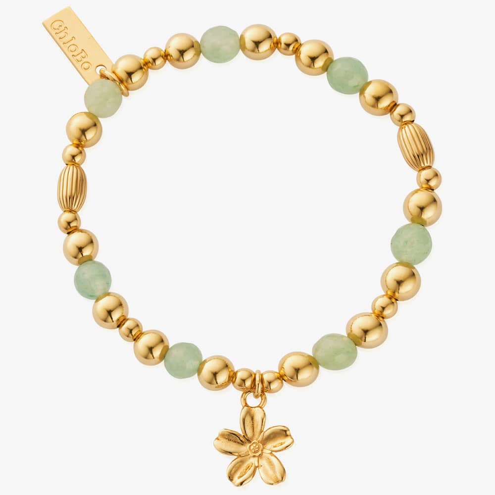 Product photograph of Chlobo Forget Me Not Gold Plated Aventurine Flower Bead Bracelet Gbacob3411 from The Jewel Hut