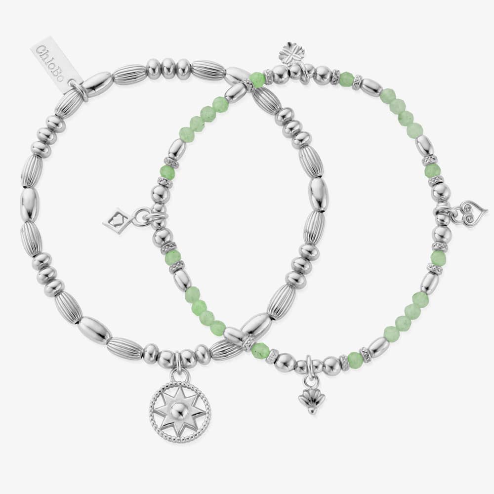 ChloBo Harmony Silver Aventurine Set Of Two Bead Bracelets SBSETA