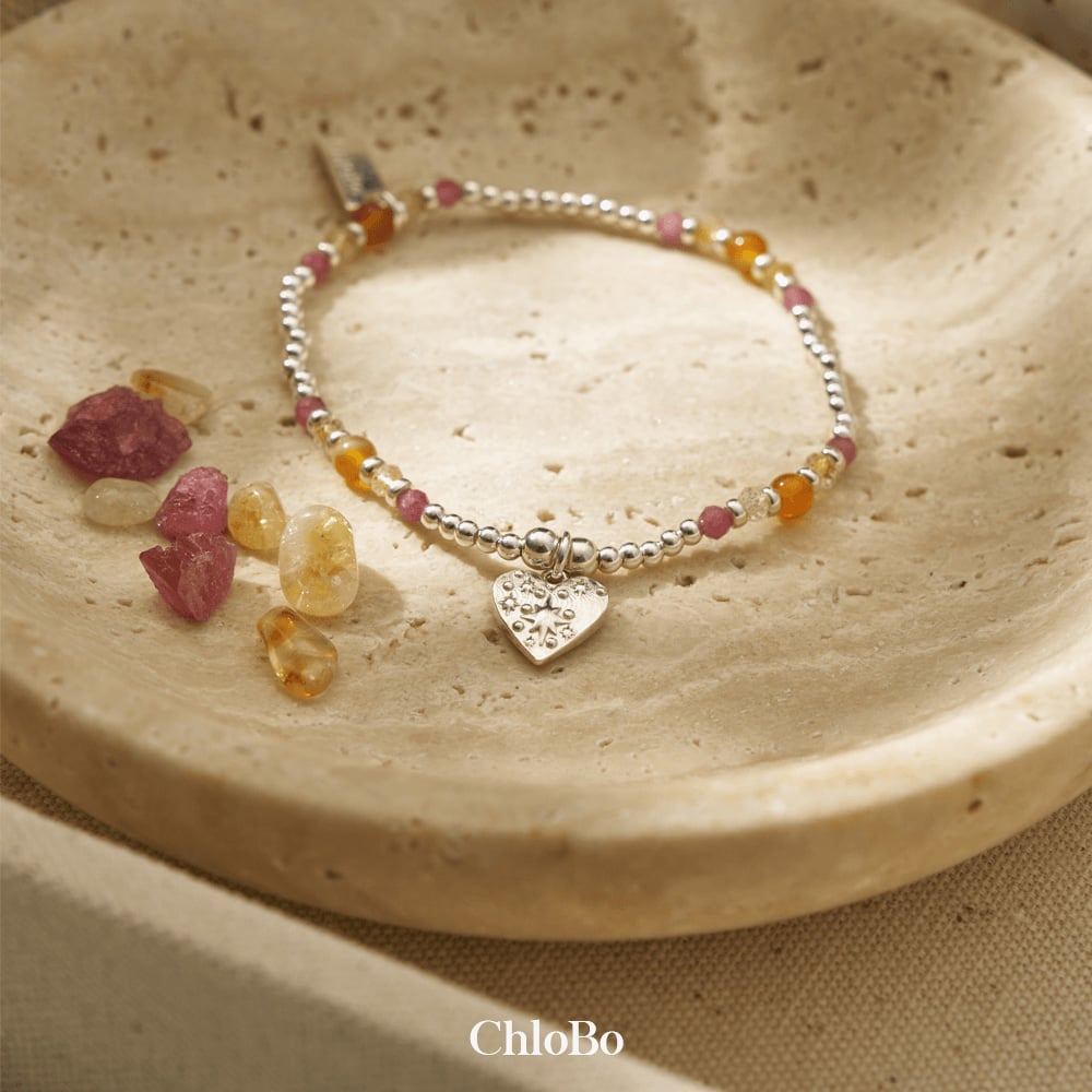ChloBo Sunrise Fortune Sterling Silver, Fire Agate, Citrine & Pink Tourmaline Bracelet SBFACT3584