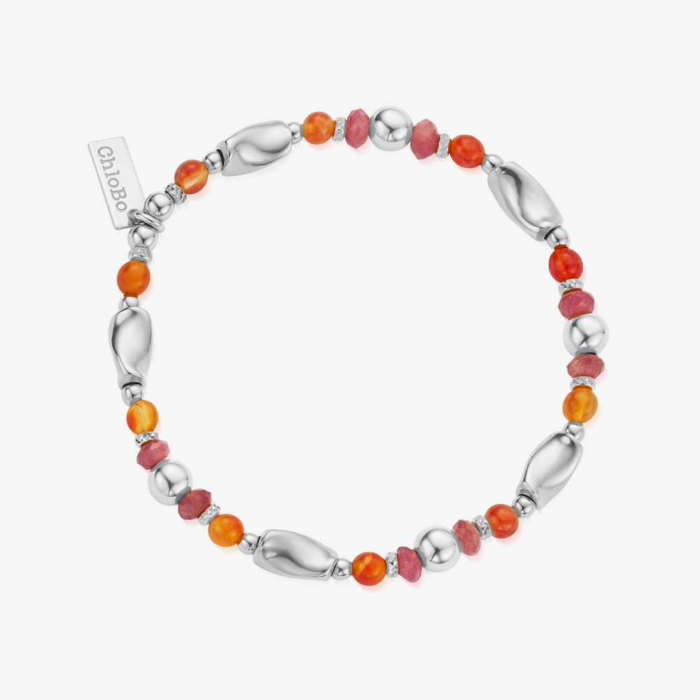 ChloBo New Dawn Sterling Silver, Fire Agate &amp; Pink Tourmaline Bracelet SBFAPT