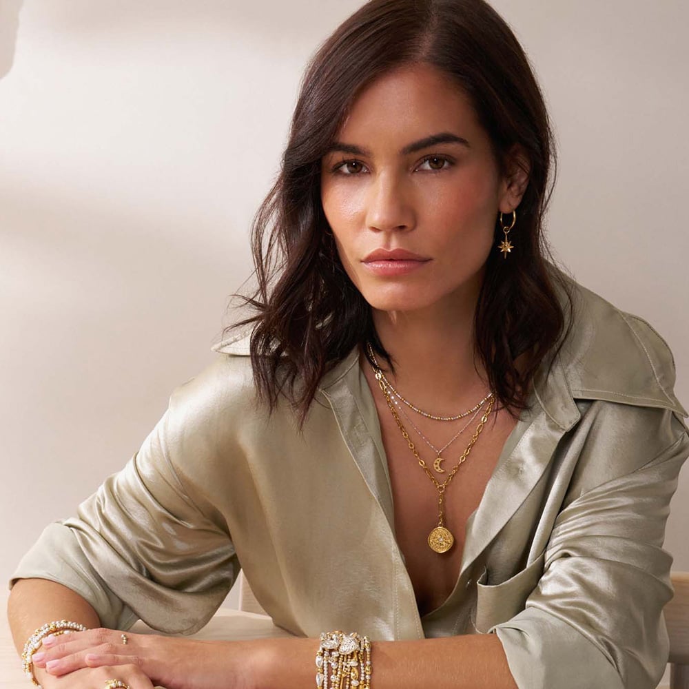 ChloBo Mixed Metal Delicate Cube Chain Starry Moon Necklace GMNDC3087