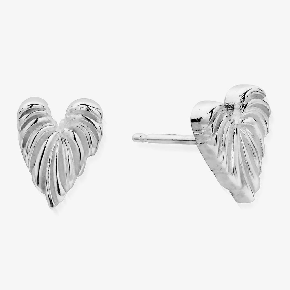 Product photograph of Chlobo Leaf Heart Silver Stud Earrings Sest3240 from The Jewel Hut