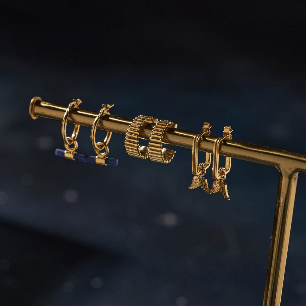 ChloBo Gold Plated Sodalite T-Bar Hoop Earrings GEH3397