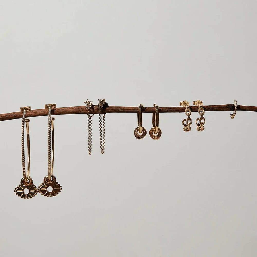 ChloBo Gold Plated Figaro Chain Huggies Hoop Earrings GEH3471