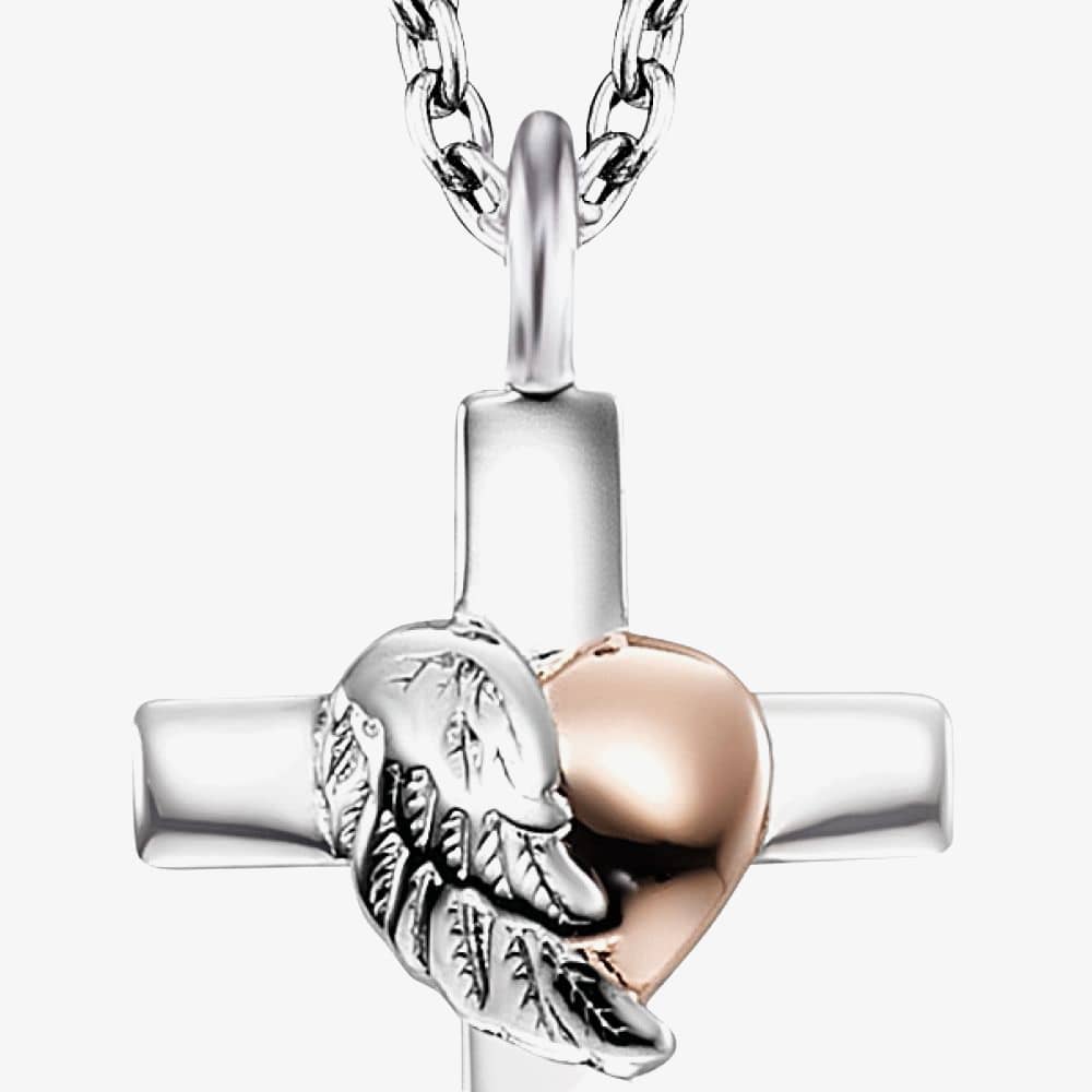 Angel Whisperer Bicolour Cross With Heartwing Necklace ERN-CROSSHEART-BIR