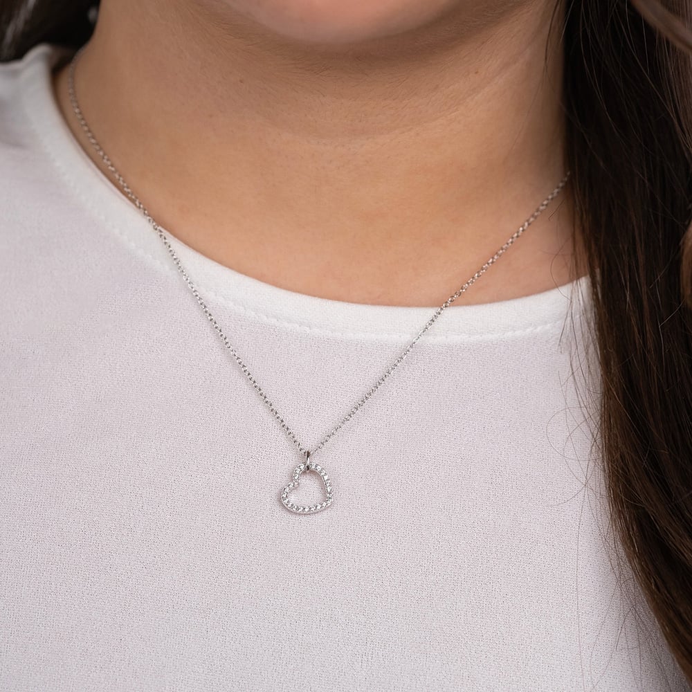 Angel Whisperer Silver Cubic Zirconia Open Heart Necklace ERN-HEARTSHINY-S-ZI