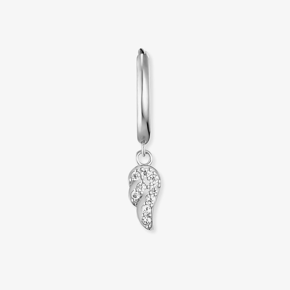 Angel Whisperer Flying Wings Silver Hoop Dropper Earrings ERE-FLYWING1-ZI-CR