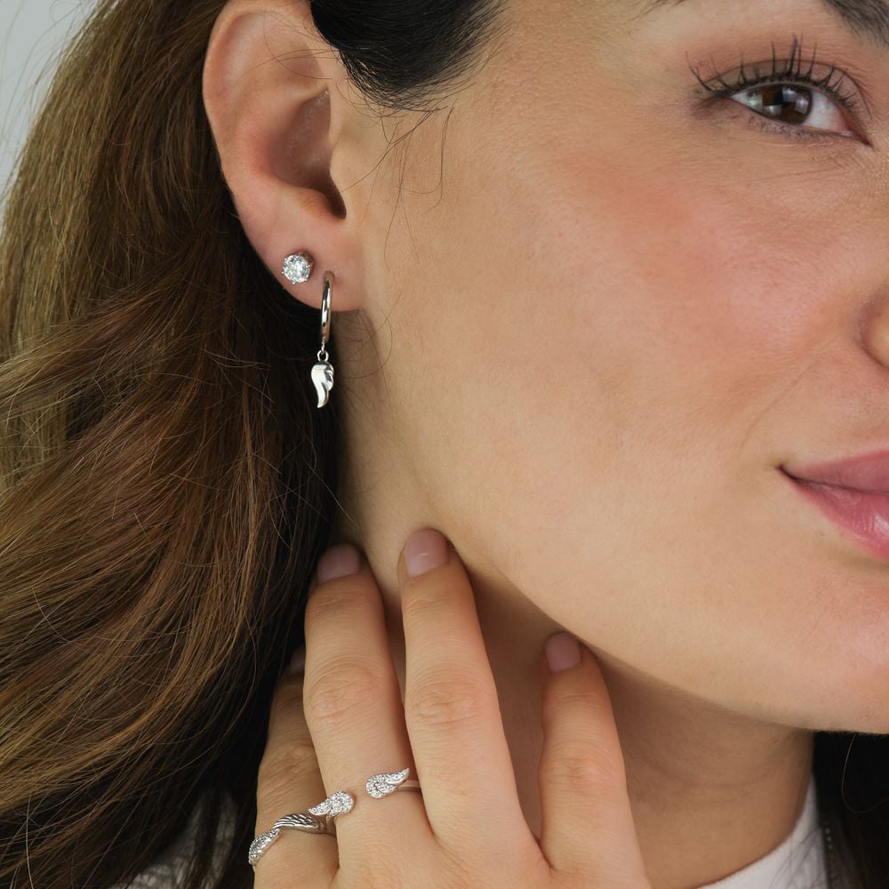 Angel Whisperer Flying Wings Silver Hoop Dropper Earrings ERE-FLYWING1-CR