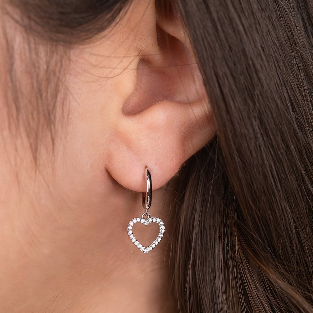 Angel Whisperer Silver Cubic Zirconia Open Heart Hoop Earrings ERE-HEARTSHINY-ZI-CR