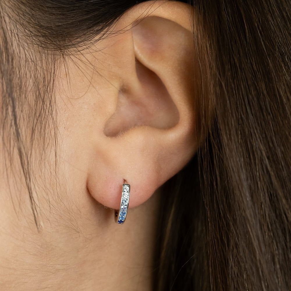 Angel Whisperer Silver & Blue Cubic Zirconia Ocean Hoop Earrings ERE-OCEAN-ZIM-CR-13