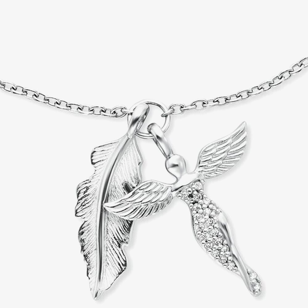 Angel Whisperer Silver Feather & Angel Bracelet ERB-FEDER-ANGEL-ZI