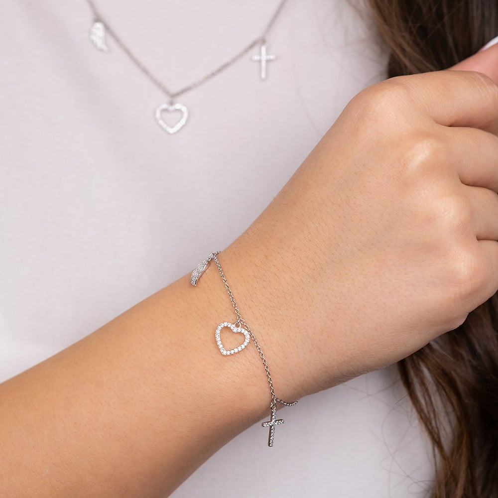 Angel Whisperer Silver Cubic Zirconia Faith Love And Hope Chain Bracelet ERB-FLH-ZI