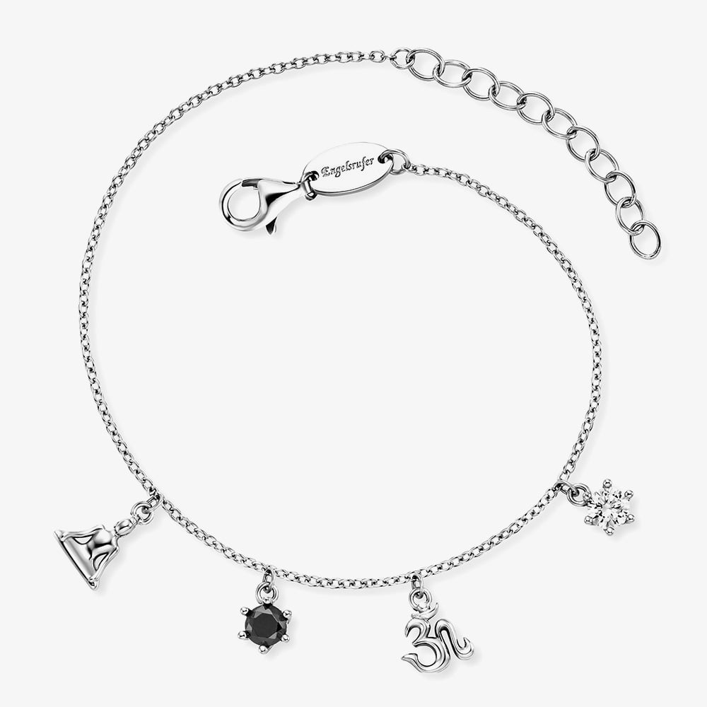 Angel Whisperer Silver &amp; Black Cubic Zirconia Multi Charm Bracelet ERB-YIYA-ZI