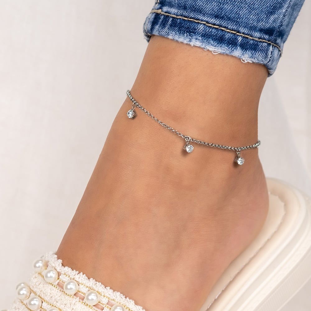Angel Whisperer Silver Multi Cubic Zirconia Anklet ERFS-SHINY-ZI