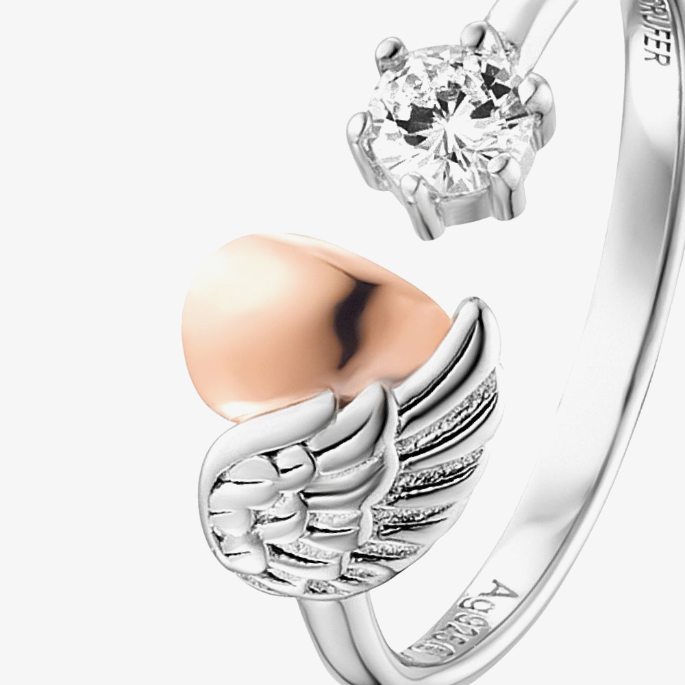 Angel Whisperer Heartwing Bicolour Cubic Zirconia Open Ring ERR-HEARTWING-ZI-BIR