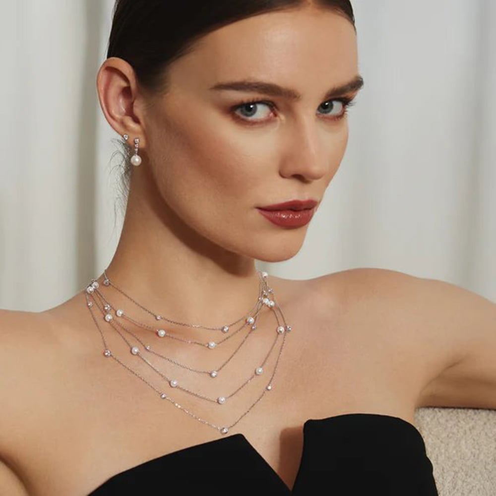 Ania Haie Miss Dainty Sterling Silver Multi Shell Pearl Station Necklace N065-03H
