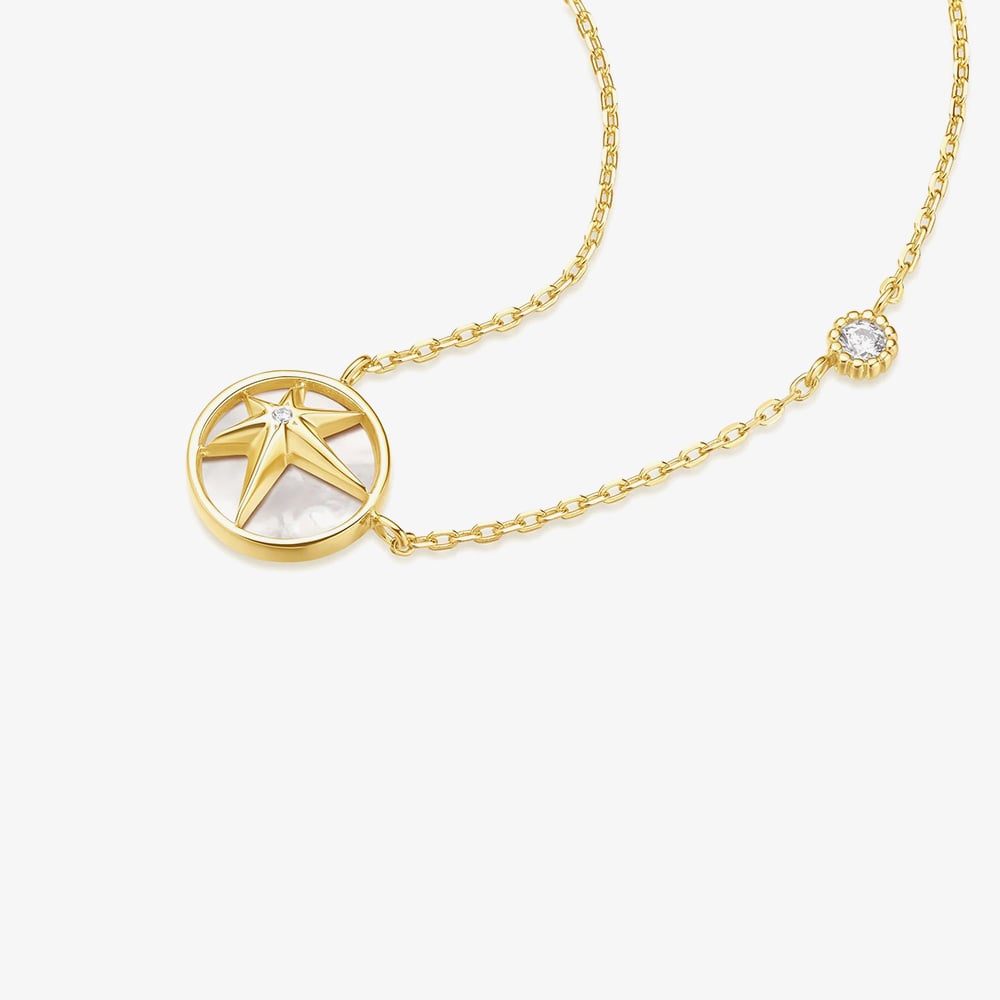 Ania Haie Miss Dainty 14ct Gold Plated Mother Of Pearl Star Pendant Necklace N065-05G