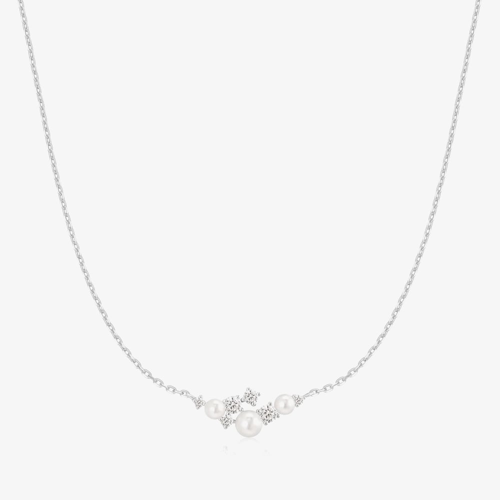 Ania Haie Starlit Drops Silver, Shell Pearl &amp; Cubic Zirconia Cluster Necklace N074-06H