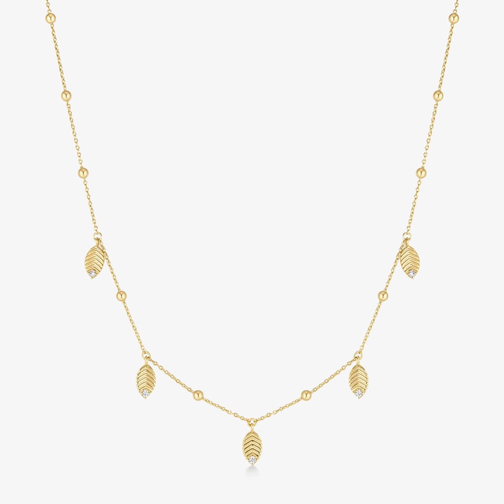Ania Haie Ripple Joy 14ct Gold Plated Leaf Station Chain N073-06G