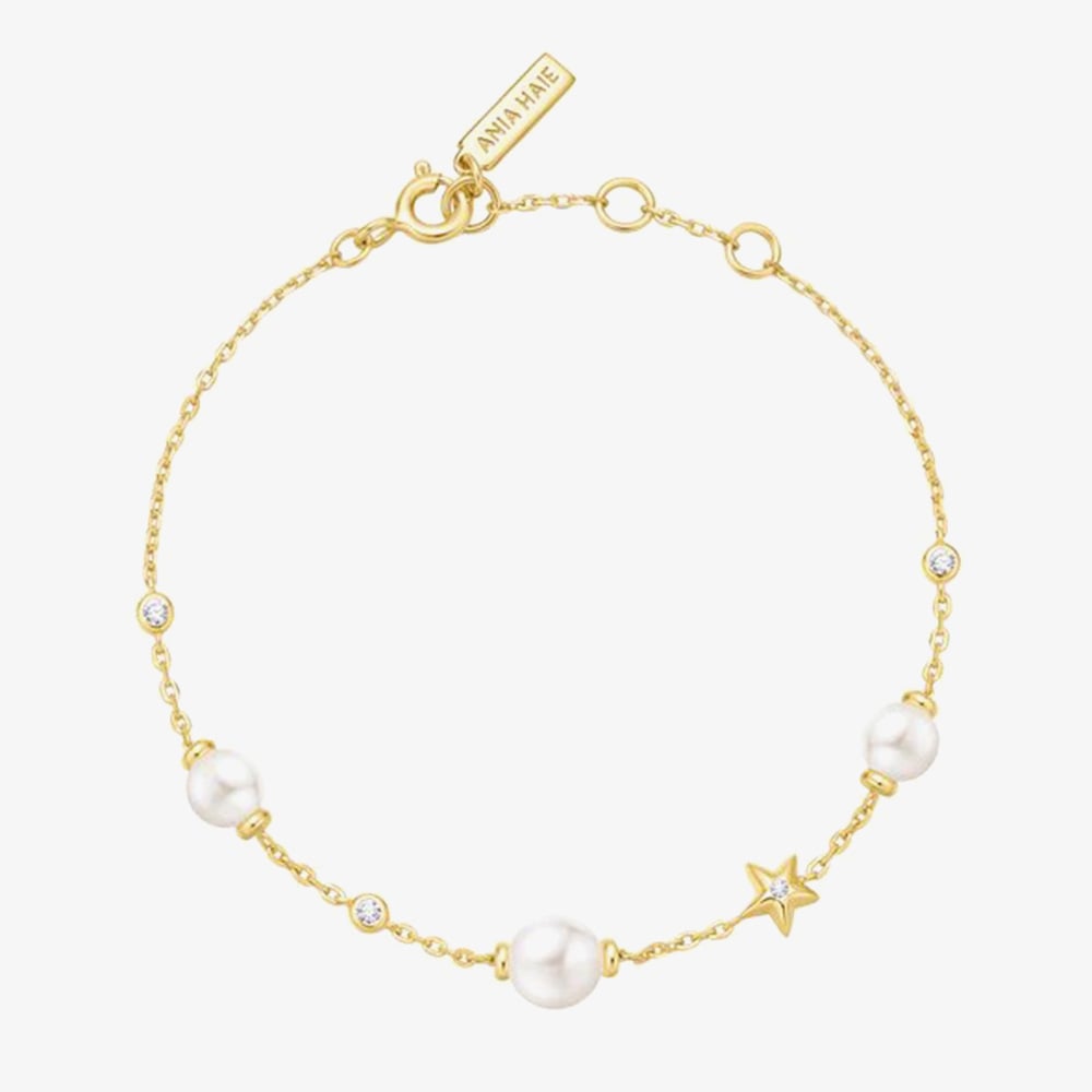 Ania Haie Miss Dainty 14ct Gold Plated Pearl Star Bracelet B065-05G