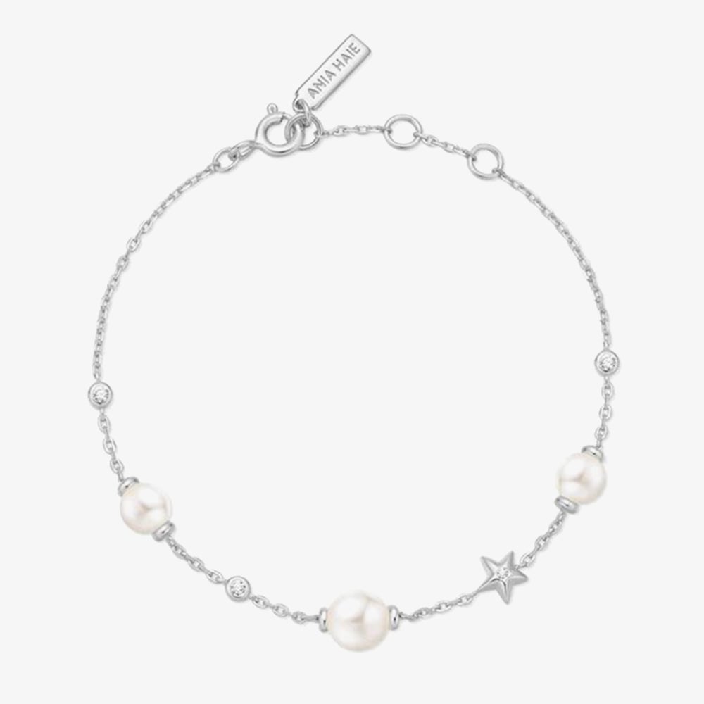 Ania Haie Miss Dainty Sterling Silver Pearl Star Bracelet B065-05H