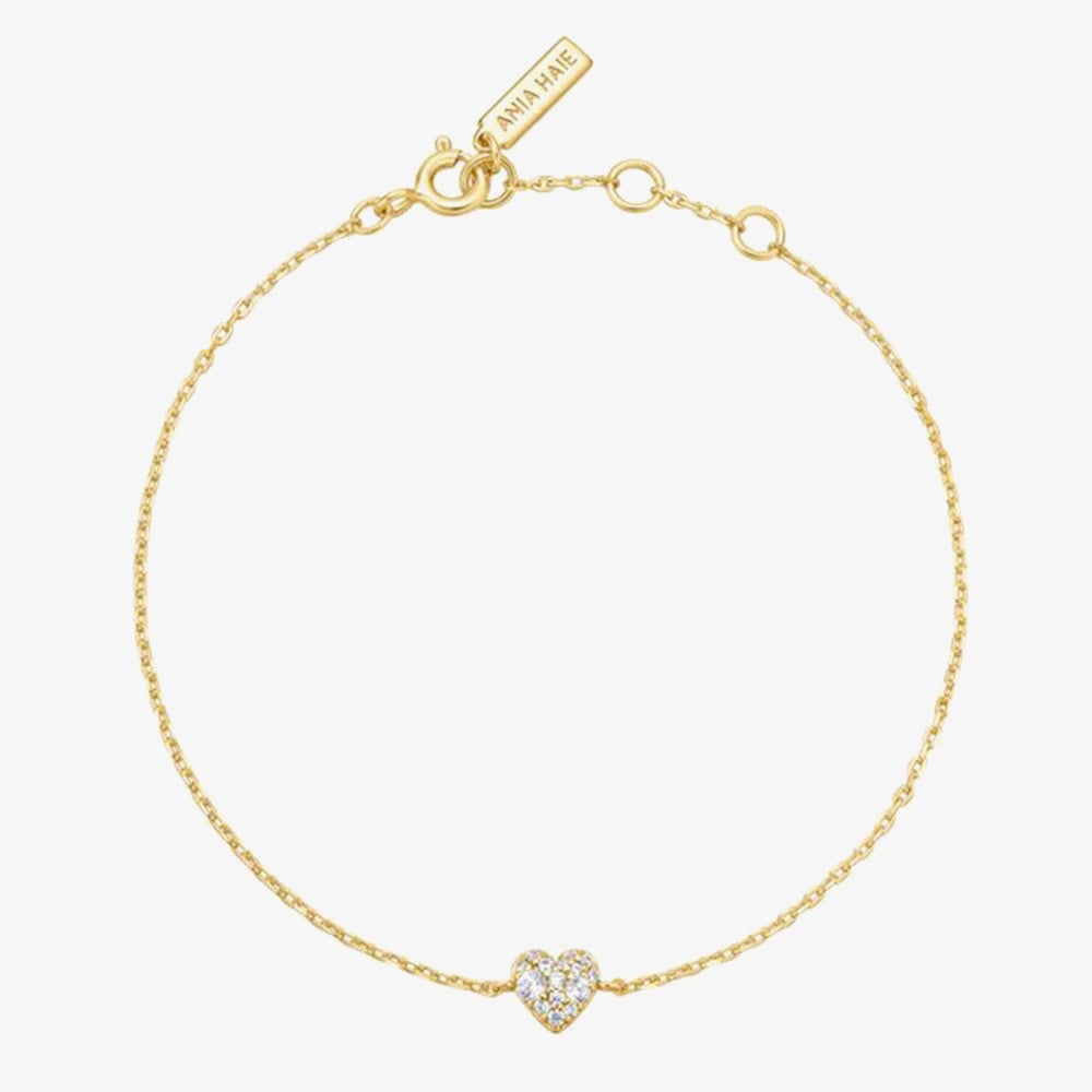 Ania Haie Sunny Sparkler 14ct Gold Plated Pave Sweet Heart Bracelet B064-01G