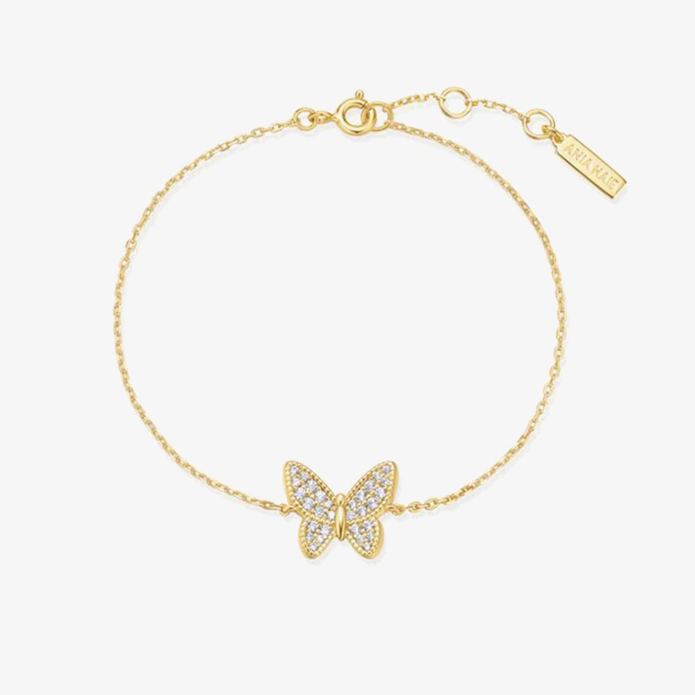 Ania Haie Sunny Sparkler 14ct Gold Plated Pave Butterfly Bracelet B064-02G
