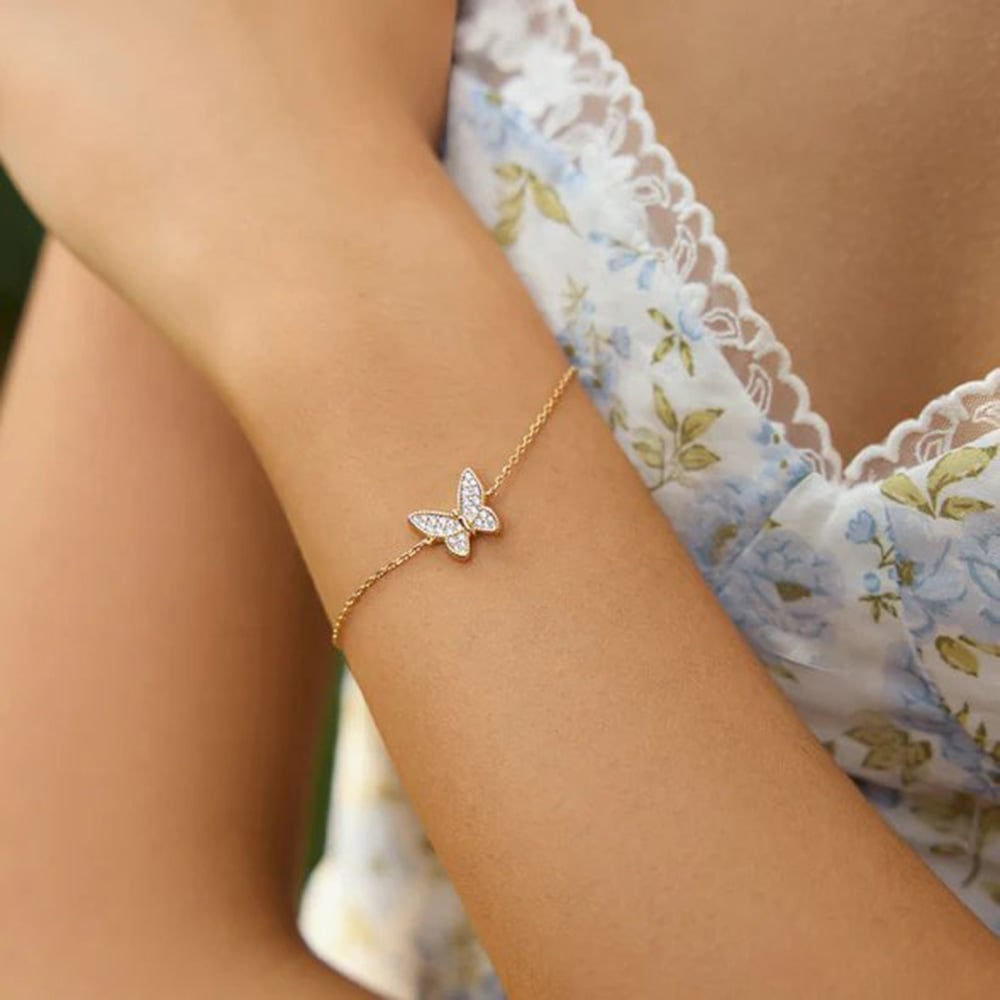 Ania Haie Sunny Sparkler 14ct Gold Plated Pave Butterfly Bracelet B064-02G