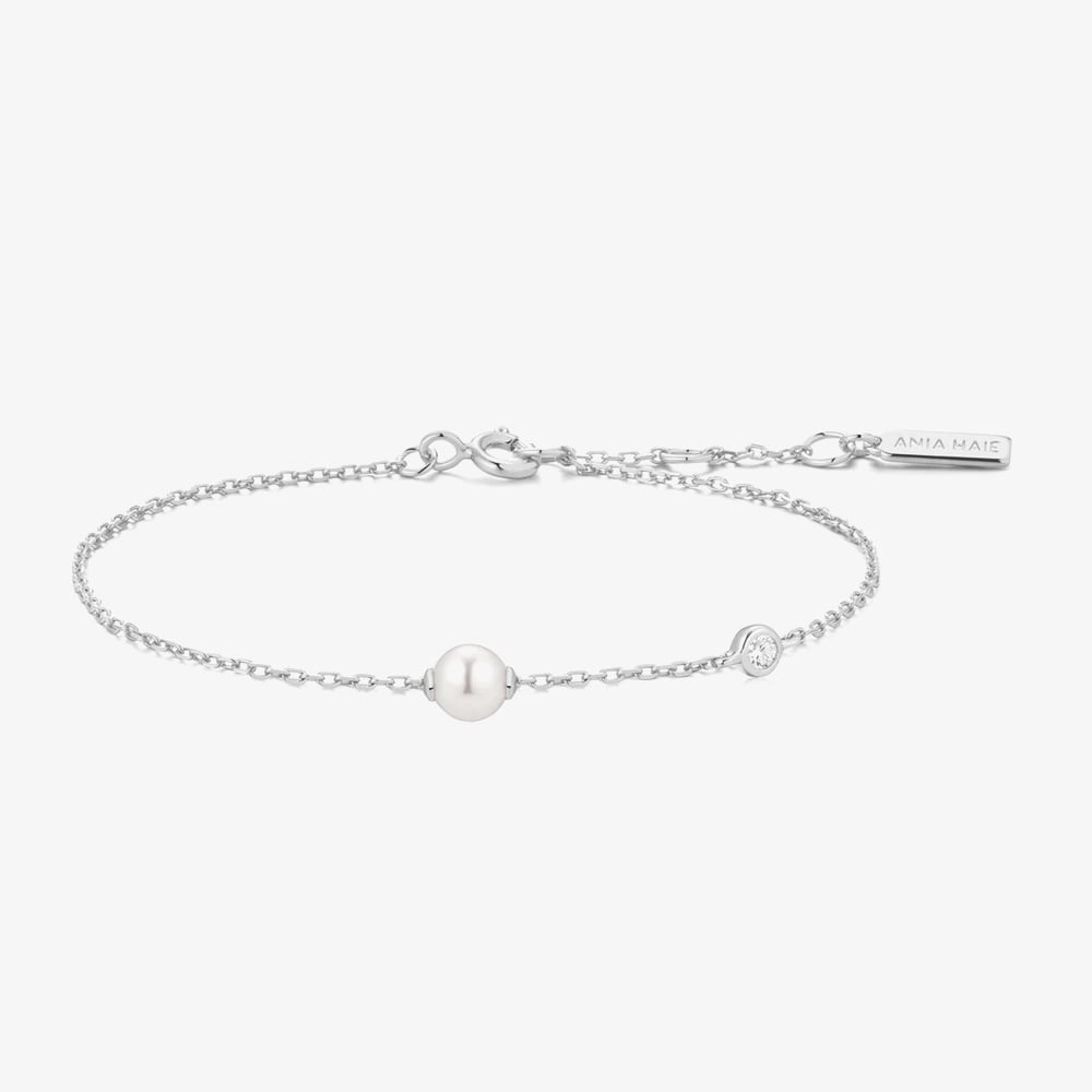Ania Haie Luna Gaze Silver Shell Pearl &amp; Cubic Zirconia Bracelet B075-01H