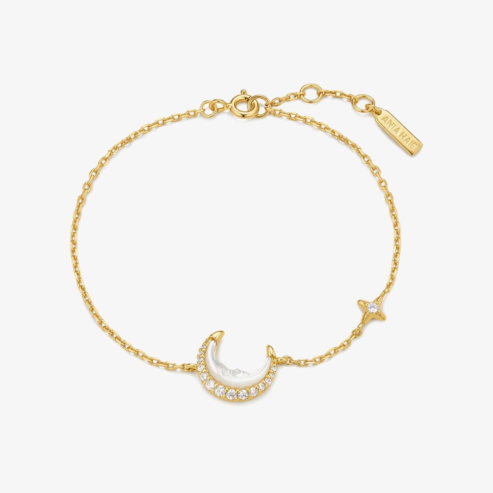Ania Haie Luna Gaze Gold Plated Mother-of-Pearl Crescent Moon Bracelet B075-05G