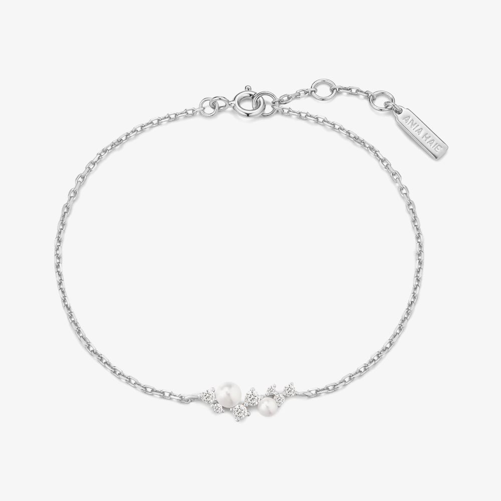 Ania Haie Starlit Drops Silver Shell Pearl Cluster Bracelet B074-03H