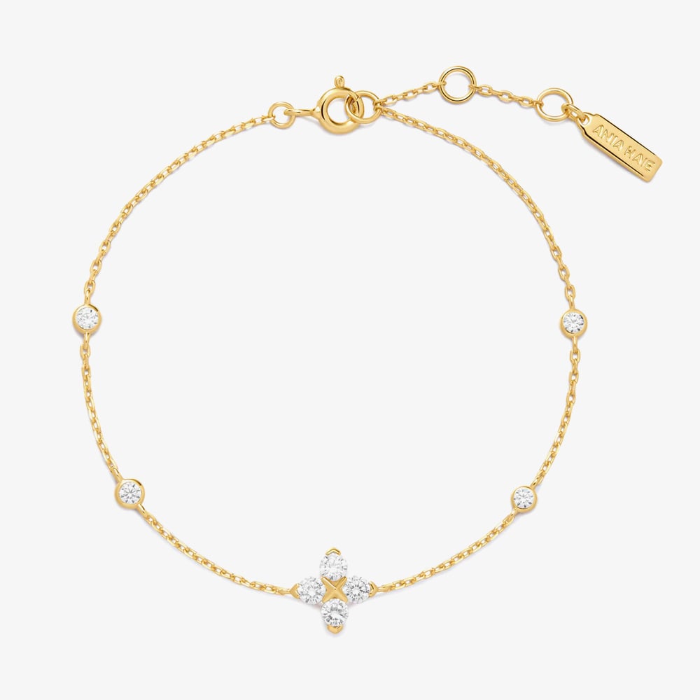Ania Haie Starlit Drops 14ct Gold Plated Sparkling Lucky Clover Bracelet B074-04G