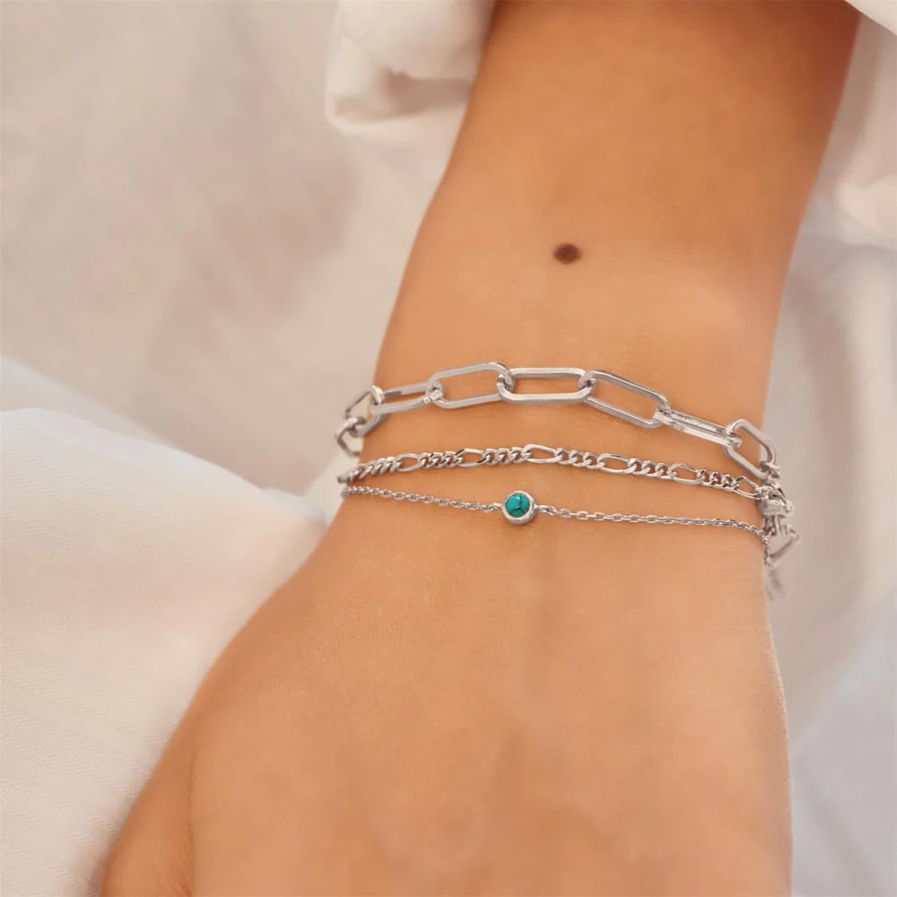 Ania Haie Ripple Joy Silver Bezel-Set Lab-Created Turquoise Solitaire Bracelet B073-01H