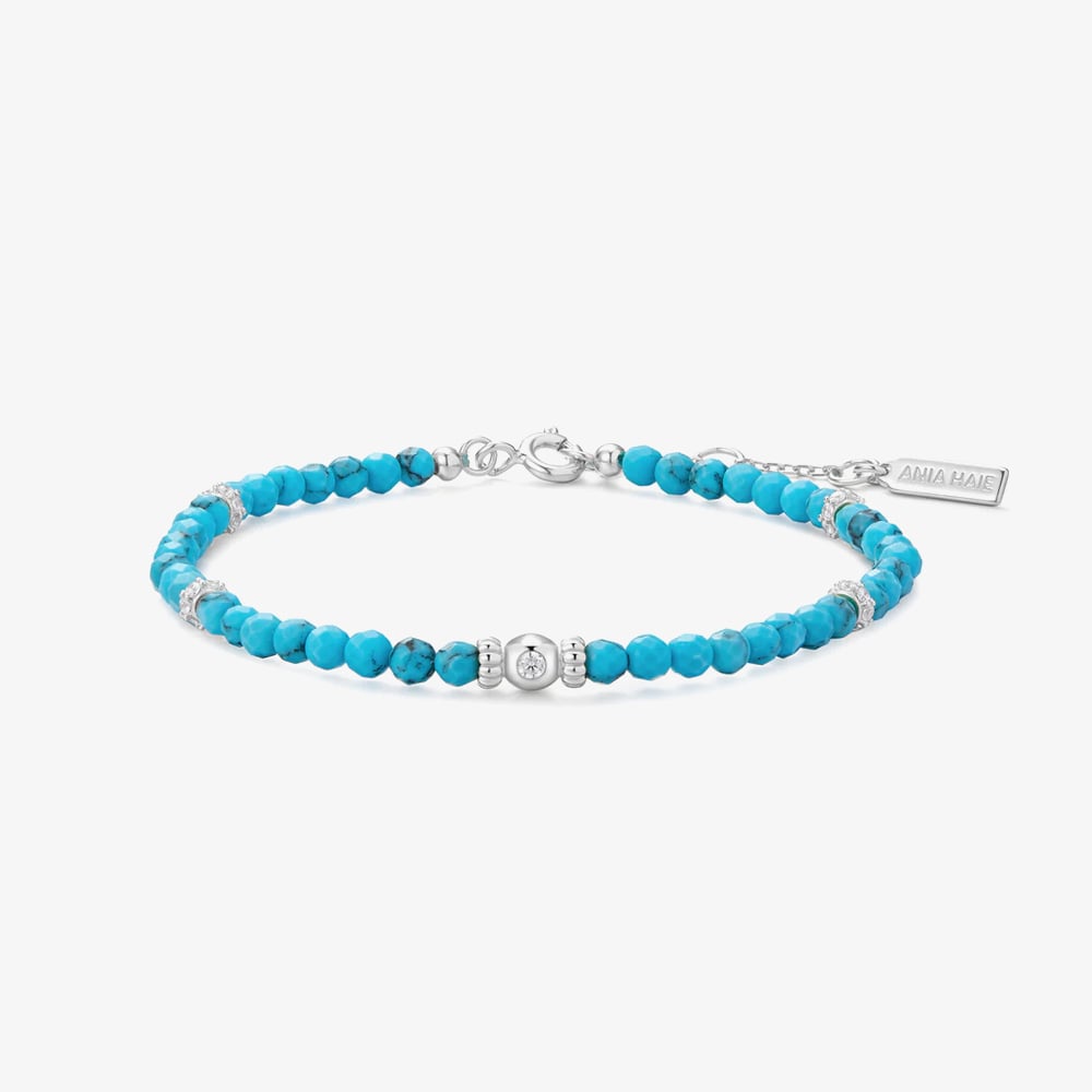 Ania Haie Ripple Joy Silver Lab-Created Turquoise Beaded Bracelet B073-03H