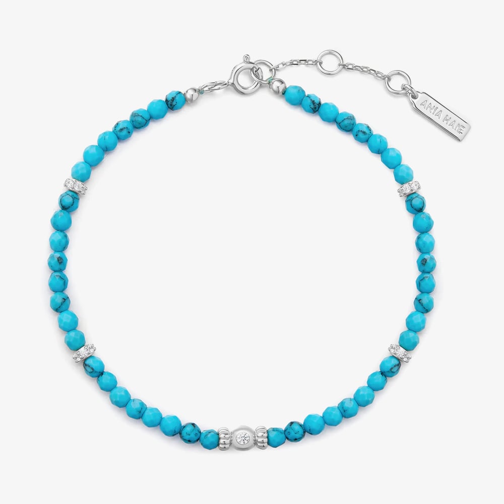 Ania Haie Ripple Joy Silver Lab-Created Turquoise Beaded Bracelet B073-03H