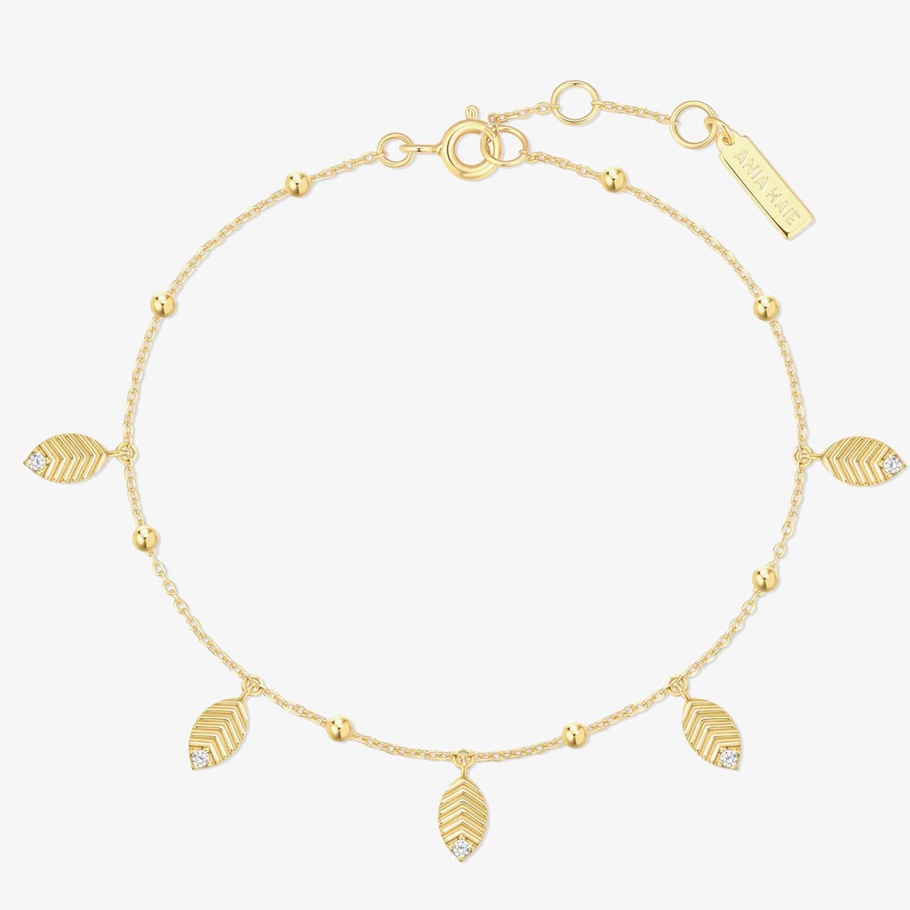 Ania Haie Ripple Joy 14ct Gold Plated Leaf Station Bracelet B073-05G