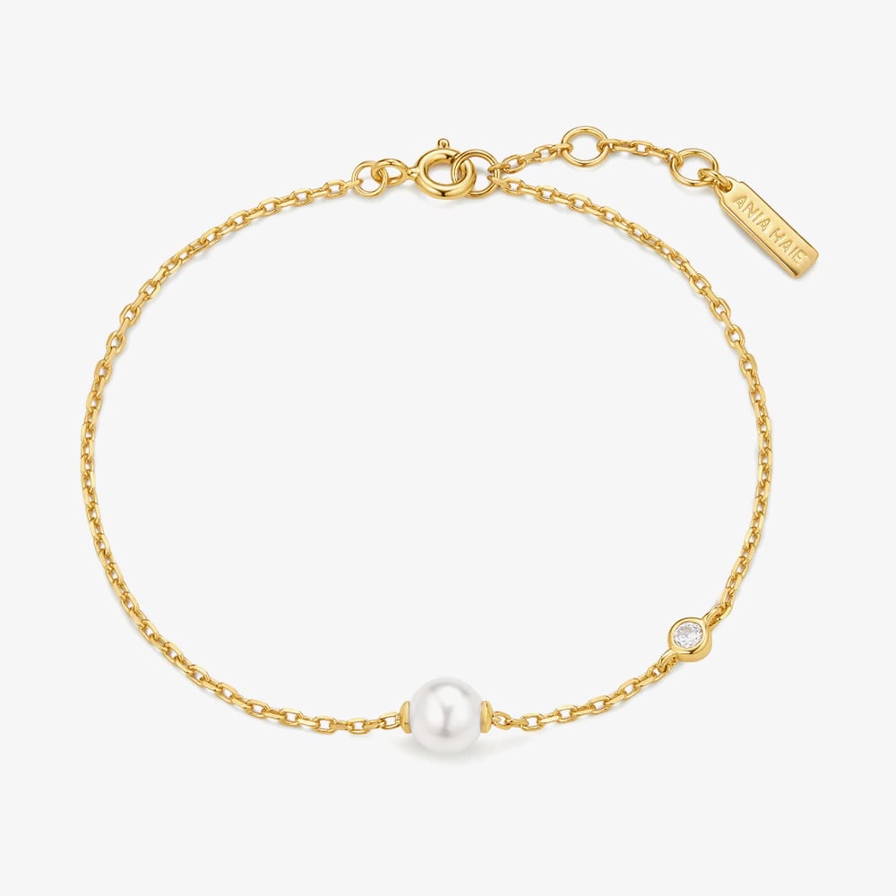 Ania Haie Luna Gaze 14ct Gold Plated Shell Pearl & Bezel-Set Sparkle Bracelet B075-01G