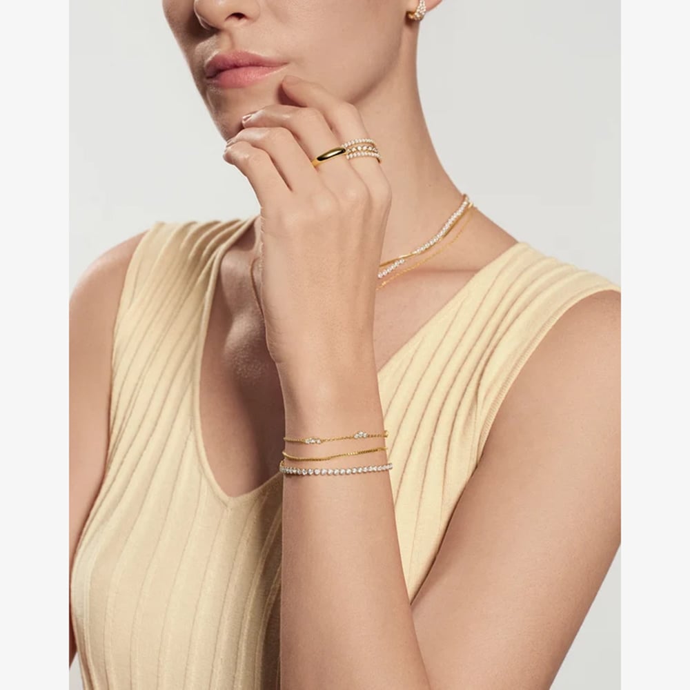 Ania Haie Yellow Gold Tone Plated Cubic Zirconia Cluster Station Bracelet B079-01G