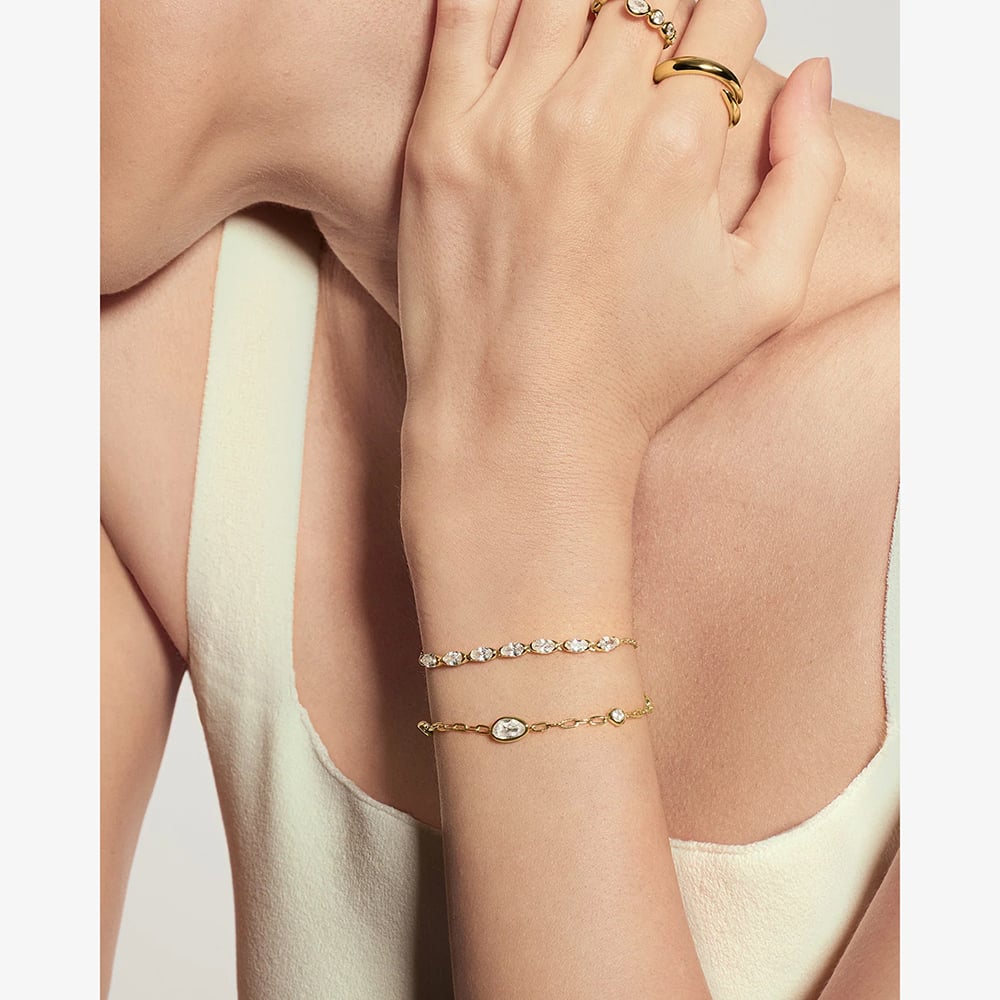 Ania Haie Yellow Gold Tone Plated Cubic Zirconia Organic Dome Pebble Station Bracelet B076-08G