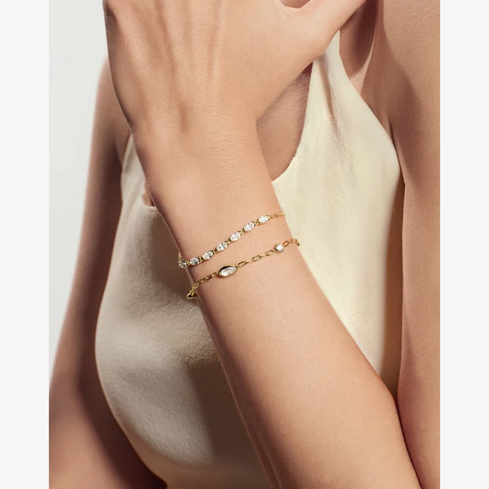 Ania Haie Yellow Gold Tone Plated Cubic Zirconia Organic Dome Pebble Station Bracelet B076-08G