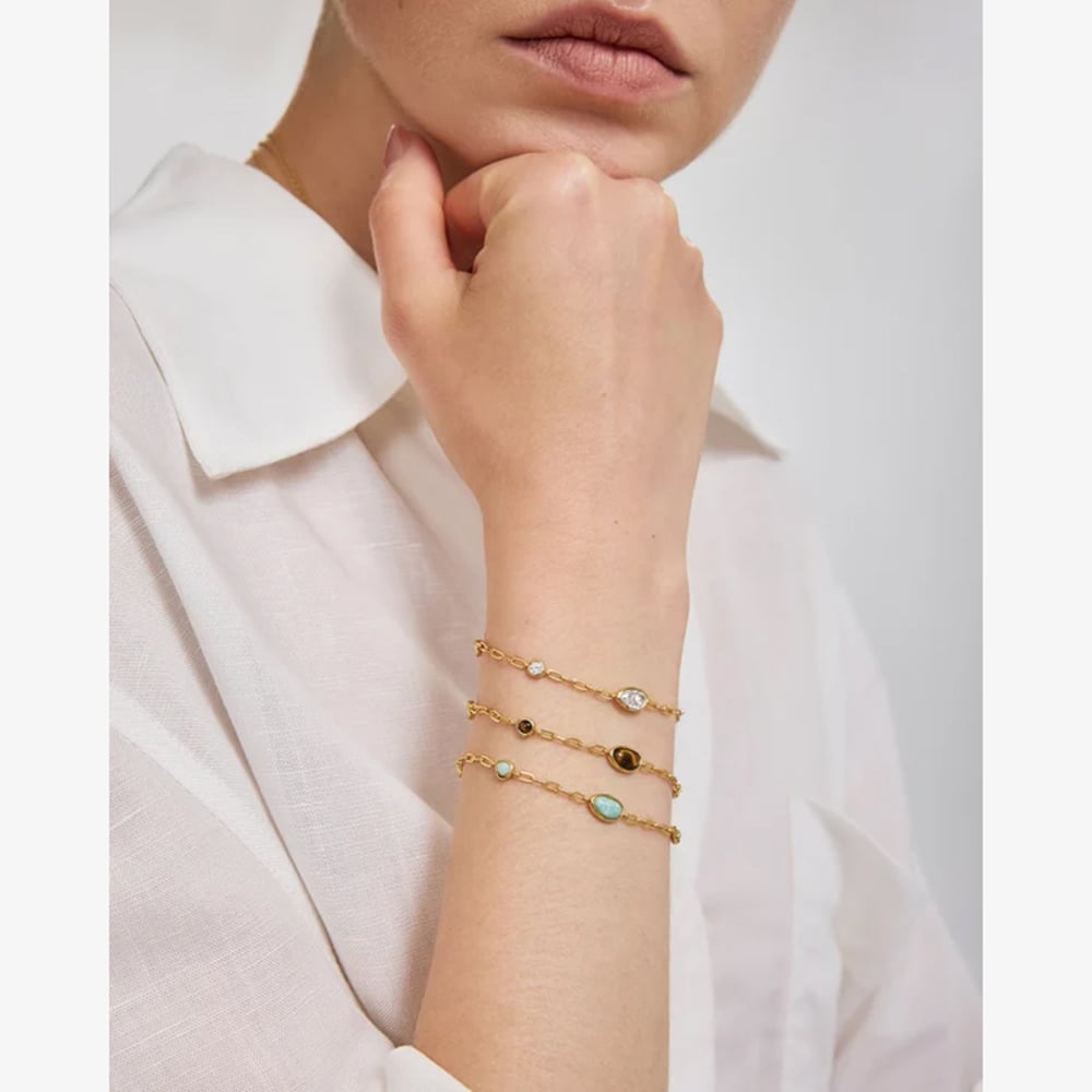 Ania Haie Yellow Gold Tone Plated Cubic Zirconia Organic Dome Pebble Station Bracelet B076-08G