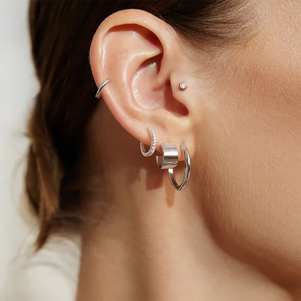 Ania Haie Vogue Maven Sterling Silver Medium Tube Hoop Earrings E062-03H