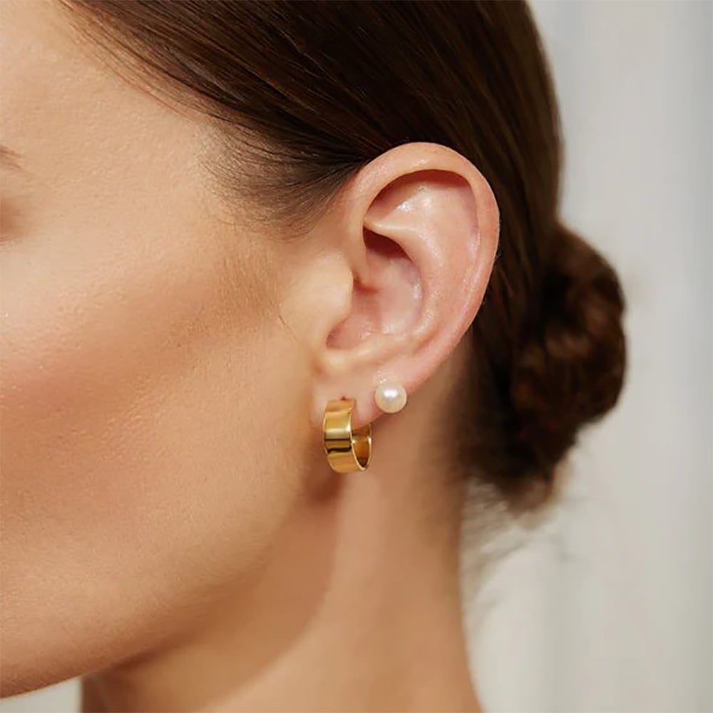 Ania Haie Vogue Maven 14ct Gold Plated Medium Flat Hoop Earrings E062-04G