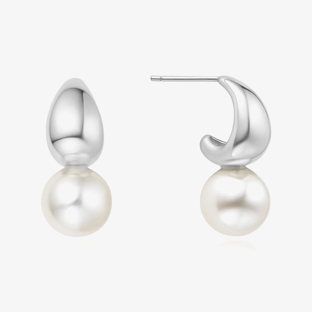Ania Haie Vogue Maven Sterling Silver Shell Pearl Dome Hoop Earrings E062-06H