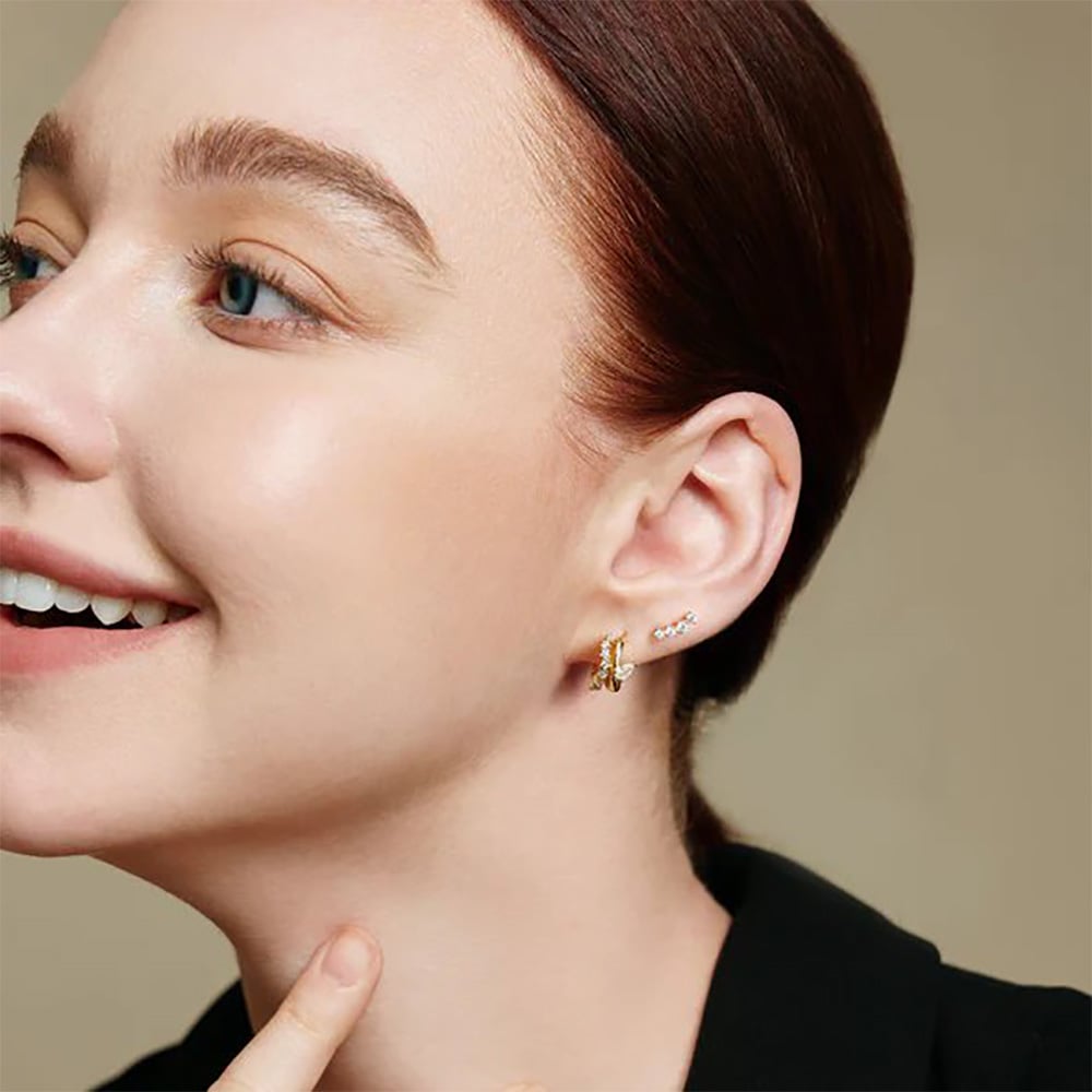 Ania Haie Miss Twinkle 14ct Gold Plated Cubic Zirconia Climber Stud Earrings E056-02G