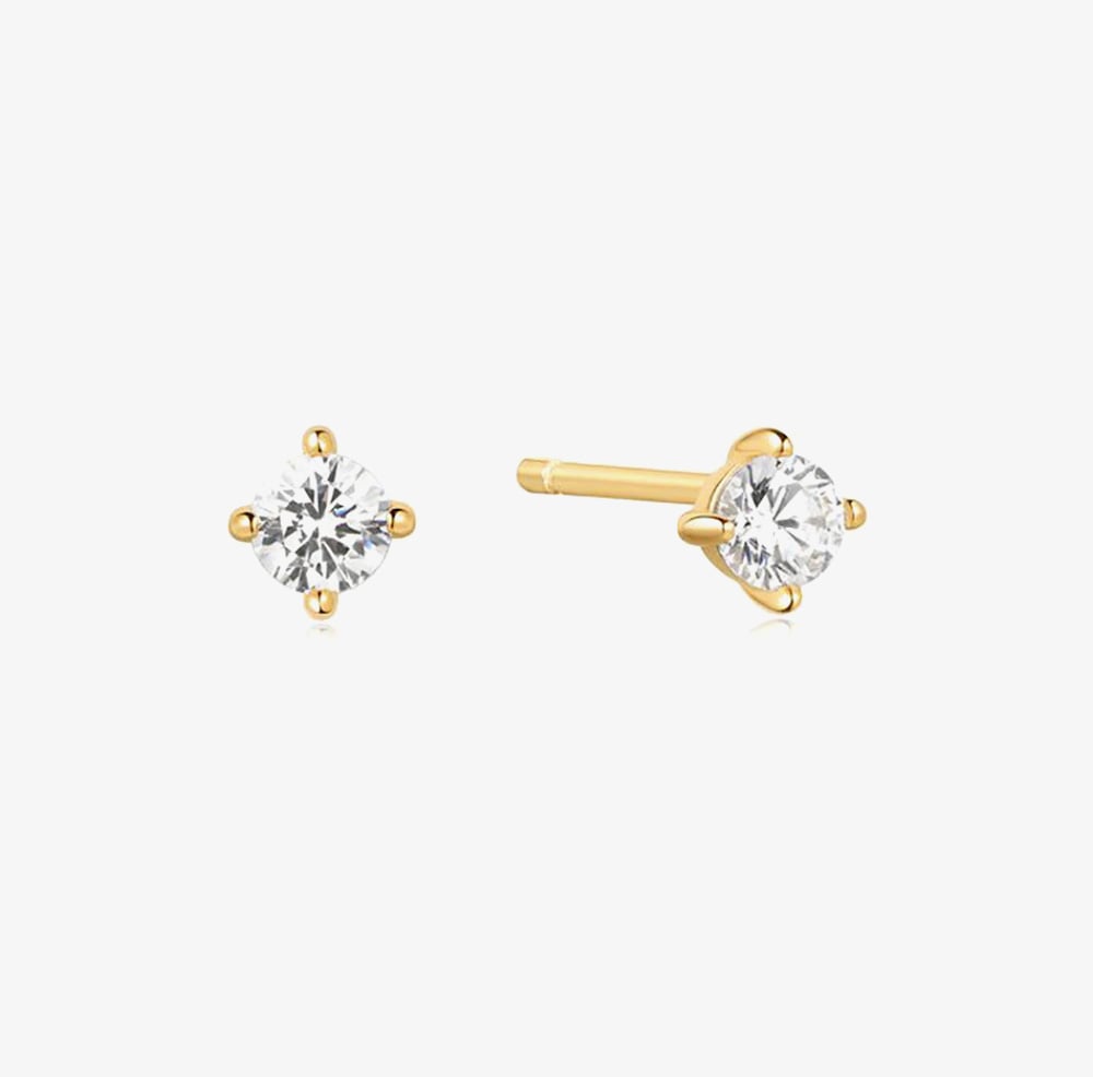 Ania Haie Heart Hunter 14ct Gold Plated Cubic Zirconia Stud Earrings E057-01G